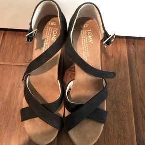 TOMS Black Sienna Espadrille Wedges (8.5)
